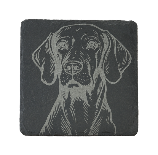 Schiefer Untersetzer - Tassenuntersetzer 10x10 cm grau  –  Hund Motiv