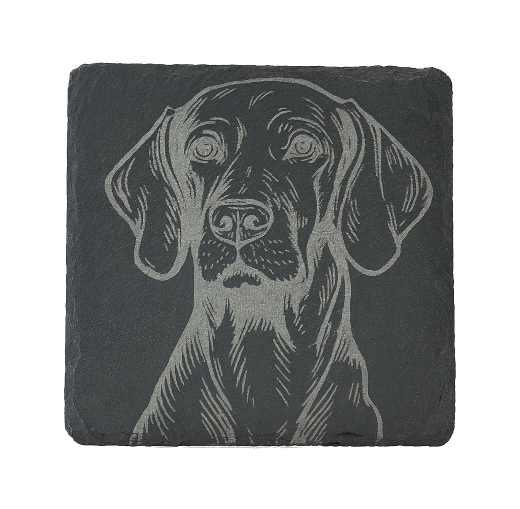 Schiefer Untersetzer - Tassenuntersetzer 10x10 cm grau  –  Hund Motiv