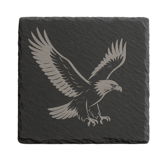 Schiefer Untersetzer Set – 8 Stück Glas- & Tassenuntersetzer 10x10 cm grau mit Holzbox –  Adler Motiv